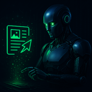 Futurystyczny humanoidalny robot AI automatyzuje proces, pisze bloga i wystawia post na social media